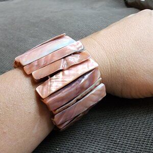 Claire's Pink Faux Shell Stretch Cuff Bracelet